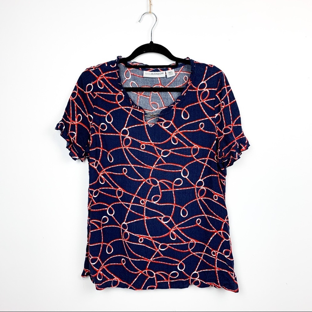 Sag Harbor Blue & Red Short Sleeve Blouse